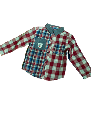 Camisa ML plaid roja y denim