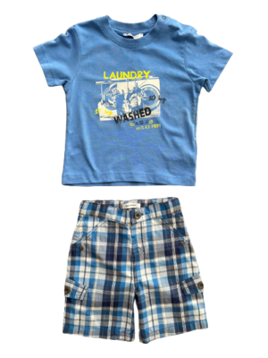 Set short plaid celeste tshirt azul