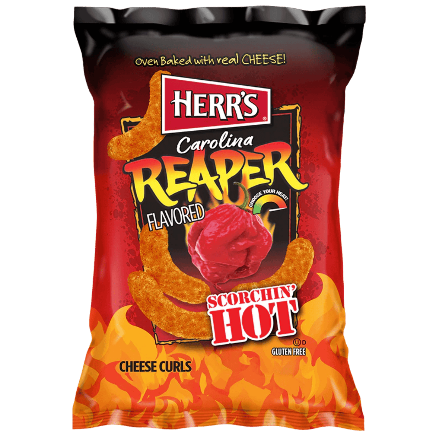 Herr's Spicy Carolina Reaper Pepper Flavoured Cheese Curls 28G Herr's Spicy Carolina Reaper Pepper Flavoured Cheese Curls 28G