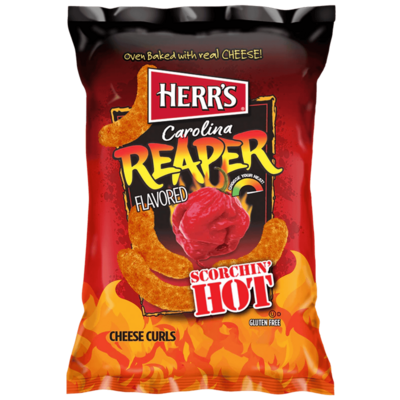Herr's Spicy Carolina Reaper Pepper Flavoured Cheese Curls 28G Herr's Spicy Carolina Reaper Pepper Flavoured Cheese Curls 28G