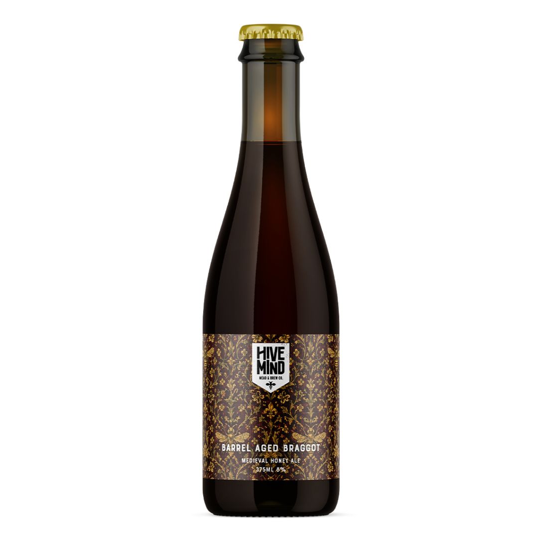 Hive Mind Barrel Aged Braggot Medieval Honey Ale Hive Mind Barrel Aged Braggot Medieval Honey Ale