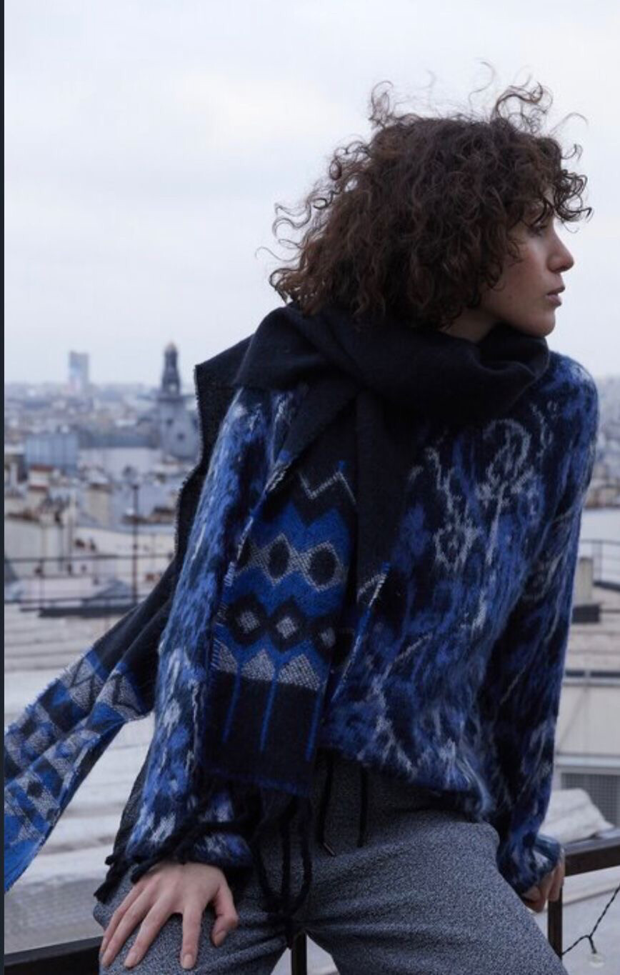 AZTEC PRINT BLUE SCARF - SAPHIR