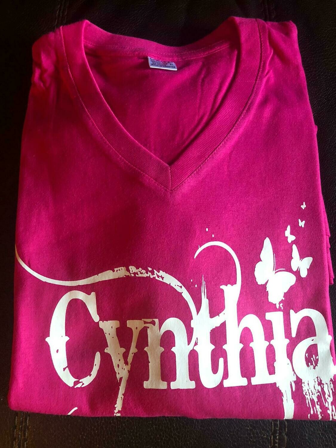 PINK V-NECK T-SHIRTS W/ WHITE LETTERS