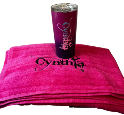 Cynthia Pink Beach Towel & Tumbler