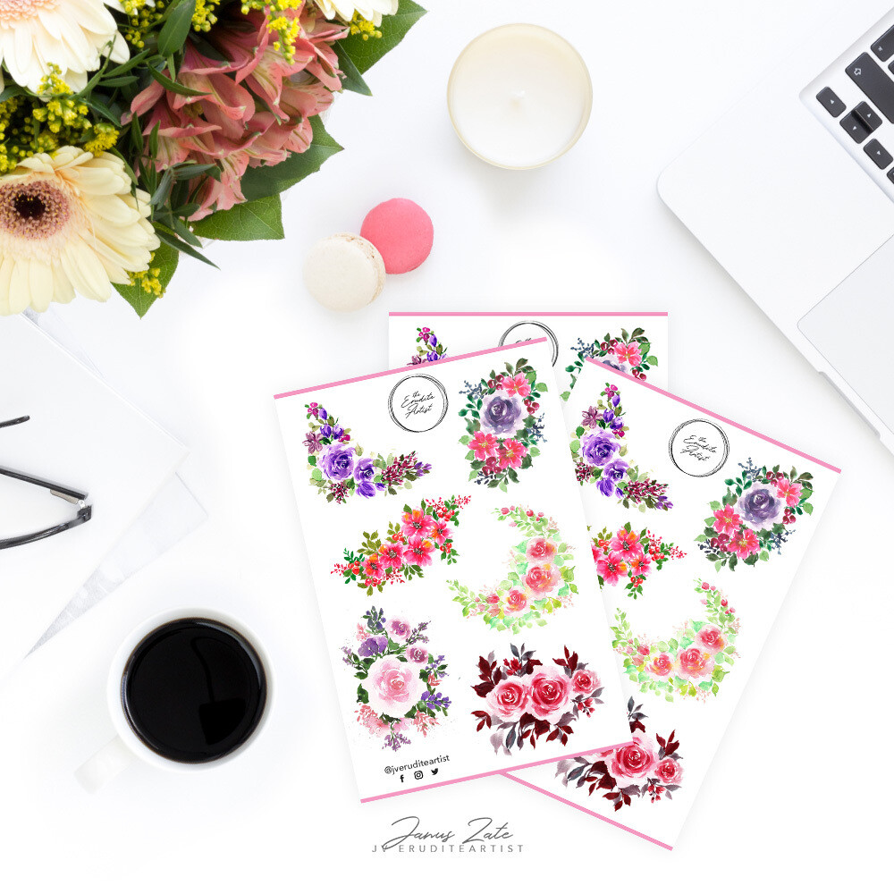 Floral Doodle Glitter Sticker Sheet Floral Doodle Glitter Sticker Sheet