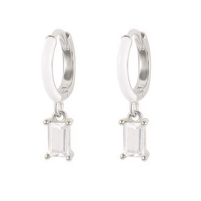 White Mirror Hoop Earrings | White Enamel | White Zircon | Silver 925