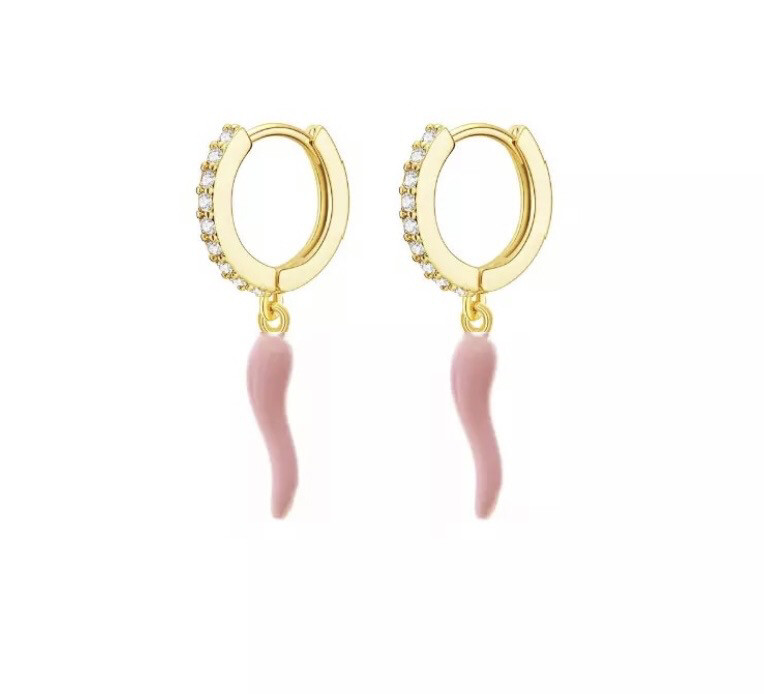 Chilli Hoop Earrings | Gold Plated | White Zircon | Silver 925