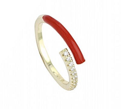 Red Gravity Ring | Gold Plated | Red Enamel | White Zircon | Silver 925