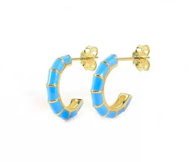 Blue Eni Shrimp Stud Earrings | Gold Plated | Blue Enamel | Silver 925