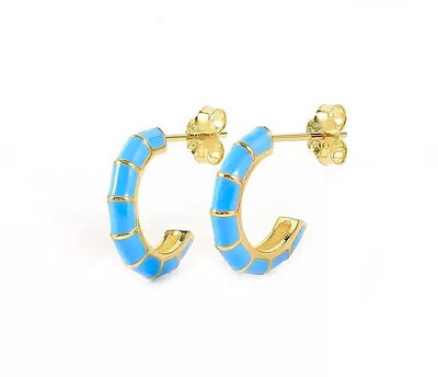 Blue Eni Shrimp Stud Earrings | Gold Plated | Blue Enamel | Silver 925