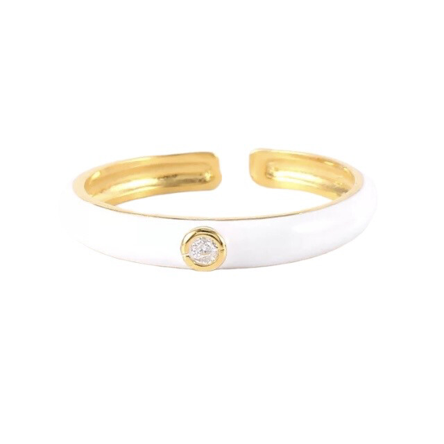 White Bold Eni Ring | White Enamel | White Zircon | Silver 925