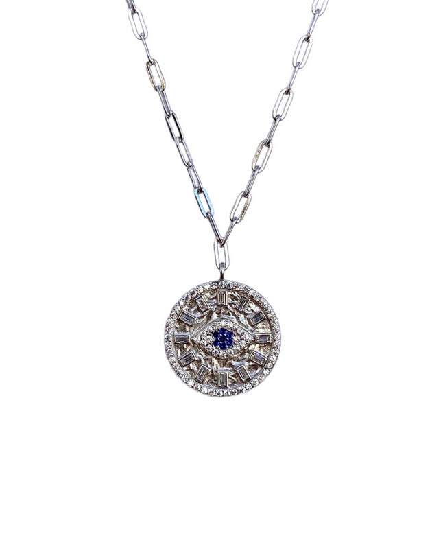 Cyclos Evil Eye Necklace | Silver Plated | Multicolor Zircon | Silver 925