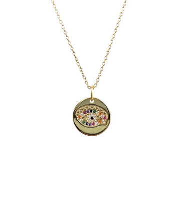 Rainbow Eye Necklace | Gold Plated | Multicolor Zircon | Silver 925