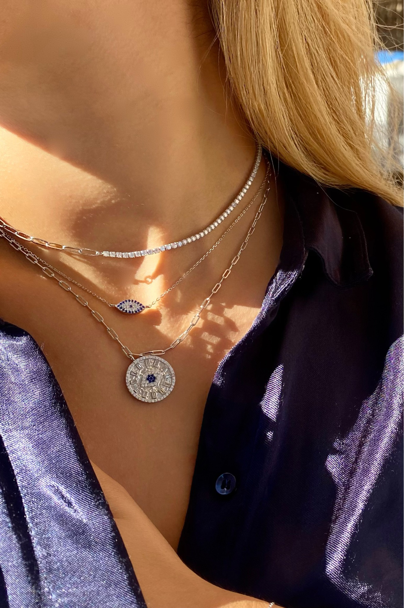 Cyclos Evil Eye Necklace | Silver Plated | Multicolor Zircon | Silver 925