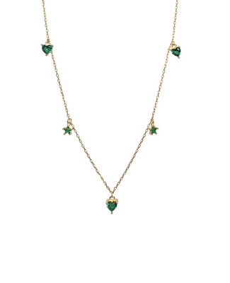 Hearts & Stars Necklace | Gold Plated | Green Zircon | Silver 925