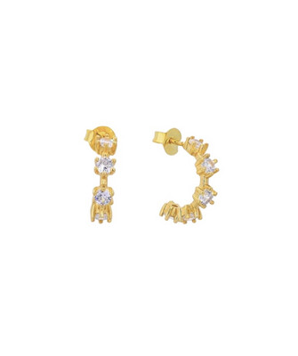 Stones Stud Earrings | Gold Plated | White Zircon | Silver 925