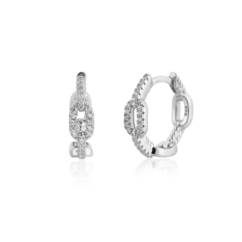 Navy Link Hoops | Silver Plated | White Zircon | Silver 925