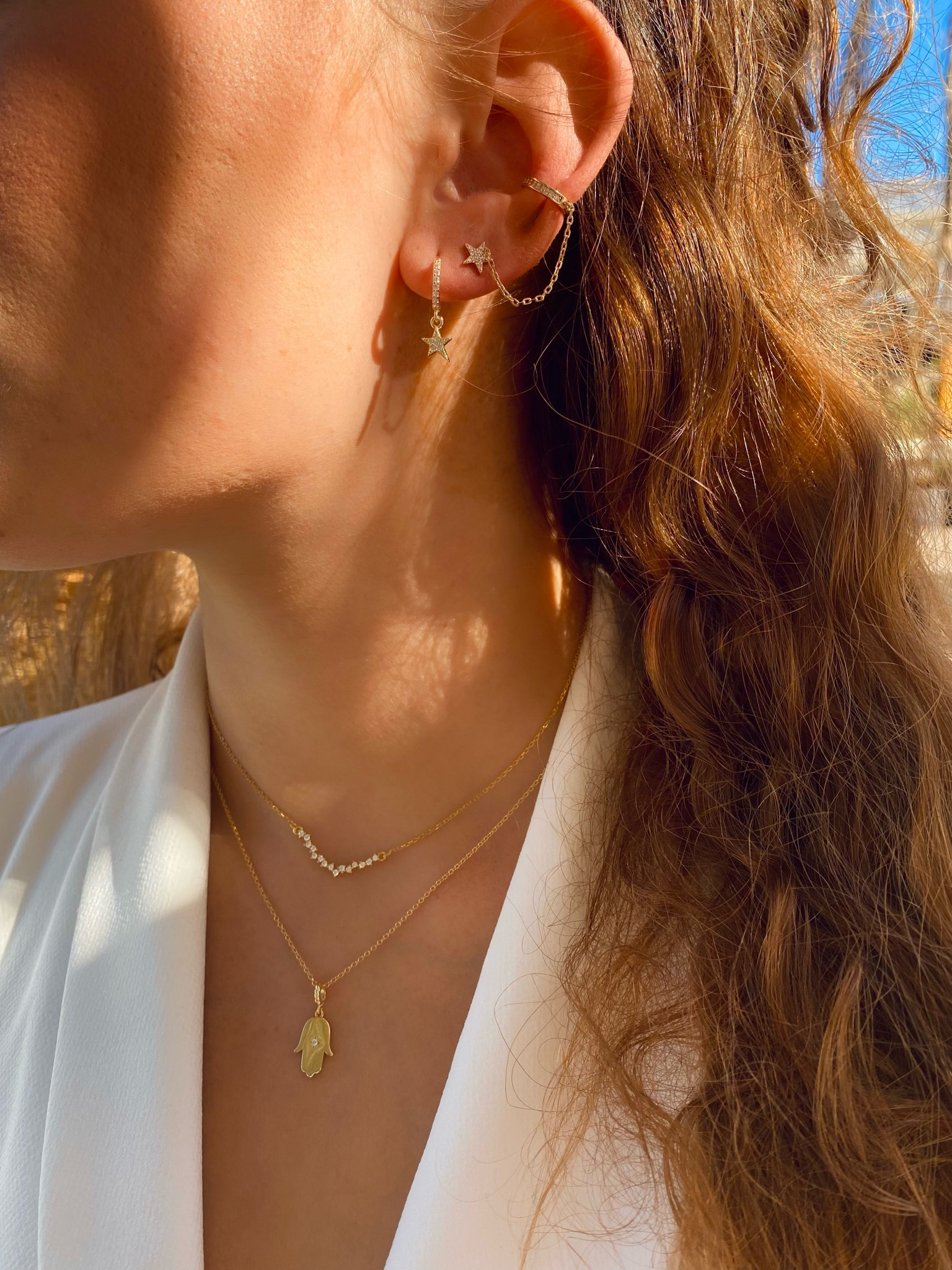 Shooting Star Hoop Earrings | Gold Plated | White Zircon | Silver 925