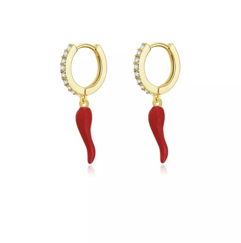 Chilli Hoop Earrings | Gold Plated | White Zircon | Silver 925