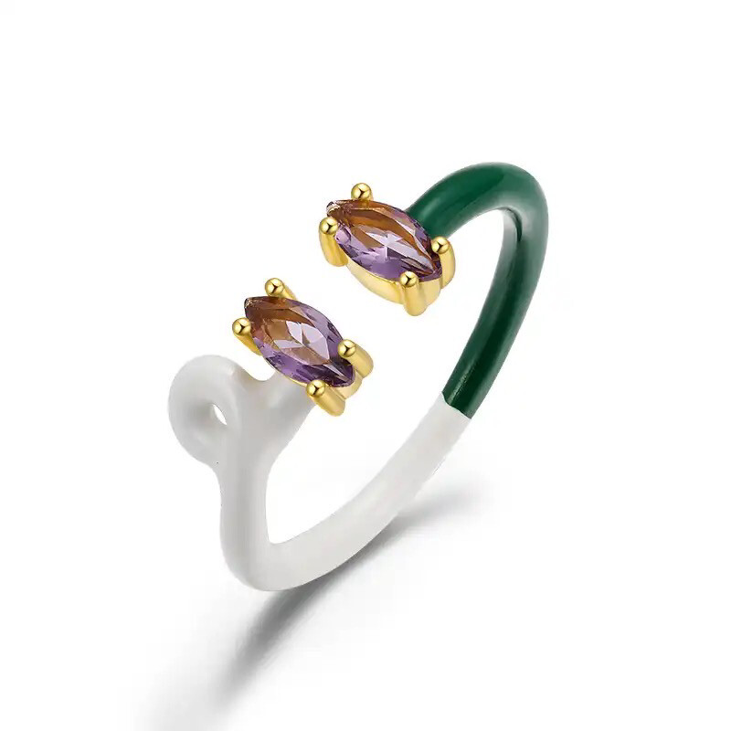 Poly Eni Ring | Enamel | Gold Plated | Zircon | Silver 925