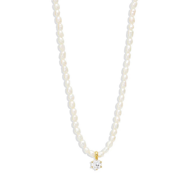 Thalatta Pearl Necklace | Gold Plated | Zircon Gemstones | Silver 925