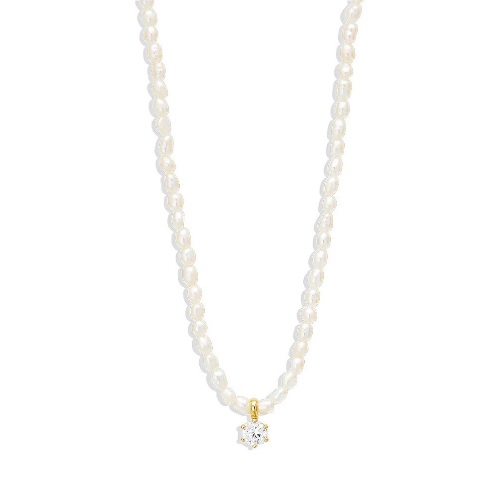 Thalatta Pearl Necklace | Gold Plated | Zircon Gemstones | Silver 925