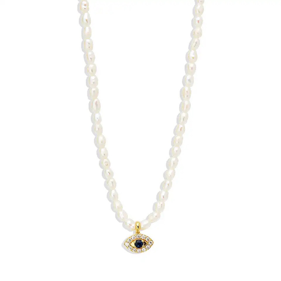 Thalatta Pearl Necklace | Gold Plated | Zircon Gemstones | Silver 925