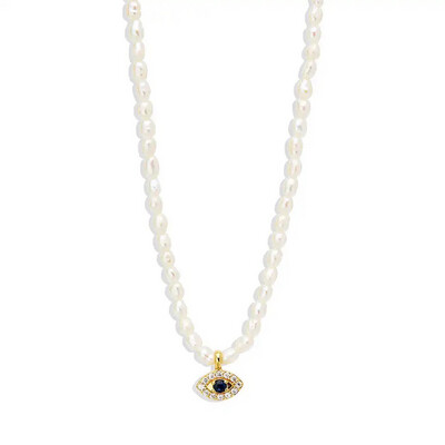 Thalatta Pearl Necklace | Gold Plated | Zircon Gemstones | Silver 925