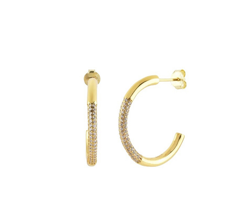 Petres Hoop Stud Earrings | White Zircon | Silver 925
