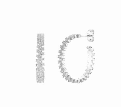 Puzzle Hoop Stud Earrings | White Zircon | Silver 925