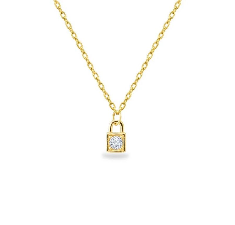The Mini Lock Necklace | Gold Plated |  White Zircon | Silver 925