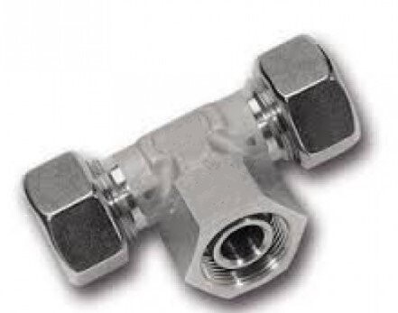 Swivel Branch Tee 24°Taper/O-Ring Size / Type: 35L with Cutting Ring & Union Nut Steel, Zinc/Nickel-Plated