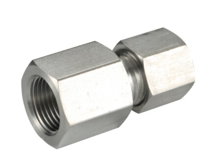 Straight Female Stud Fitting Size / Type: 12L 3/8 BSP with Cutting Ring & Union Nut Steel, Stainless Steel