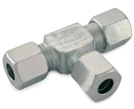 Equal Tee Size / Type: 10L with Cutting Ring & Union Nut Steel, Zinc/Nickel-Plated