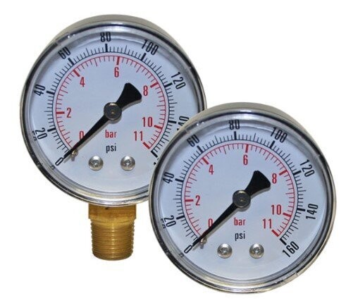 0 -7 Bar  Pressure Gauge - Ogre Logo - 63mm - Bottom Entry  - 1/4 NPT Male - Stainless Steel