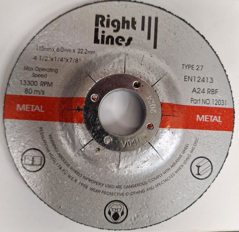 Right Lines Metal Grinding Disc 115mm x 6mm x 22.2mm