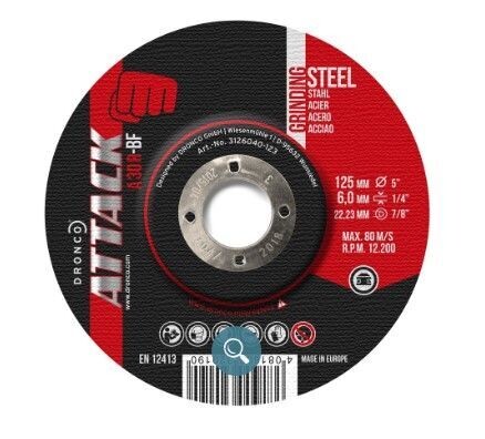 Attack Metal Grinding Disc 125mm x 6mm x 22.23mm A30R