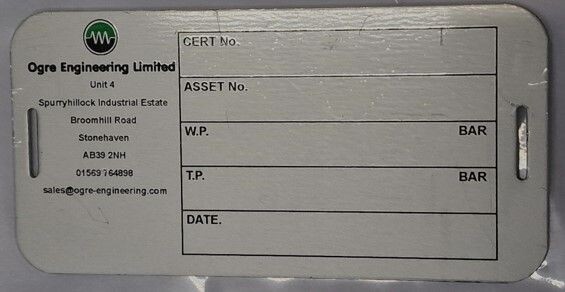 Ogre Hose Identification Plates For Steel Banding - 120mm X 60mm - Aluminium