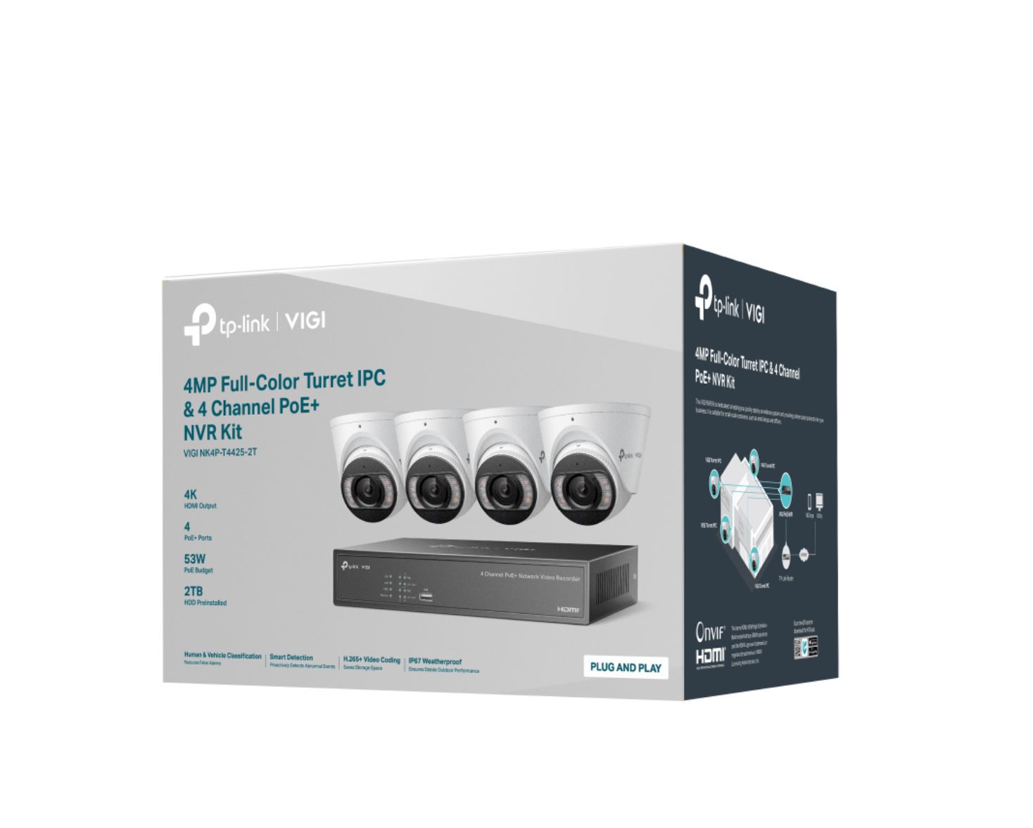 ​TP-Link VIGI NK4P-T4425-2T 4 x 4MP Full-Color Turret IPC  &amp; 4 Channel PoE+ NVR KIT with 2TB HDD