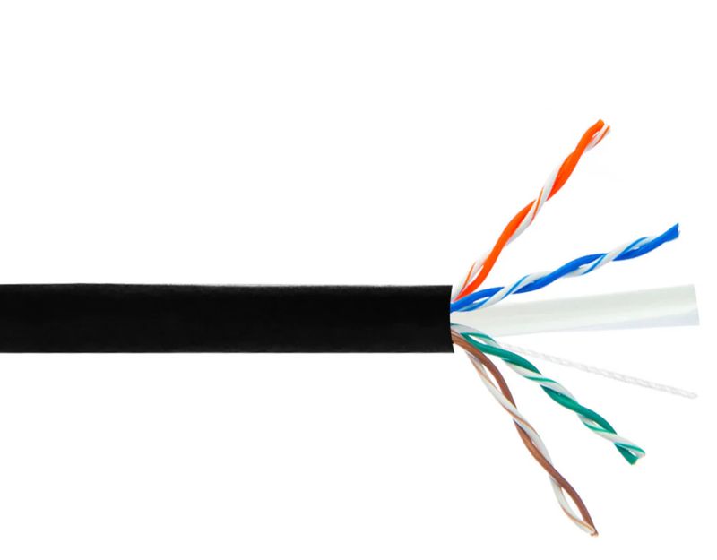 1000ft  Solid UV / Direct Burial Bulk Cable - Black - CAT6 550Mhz