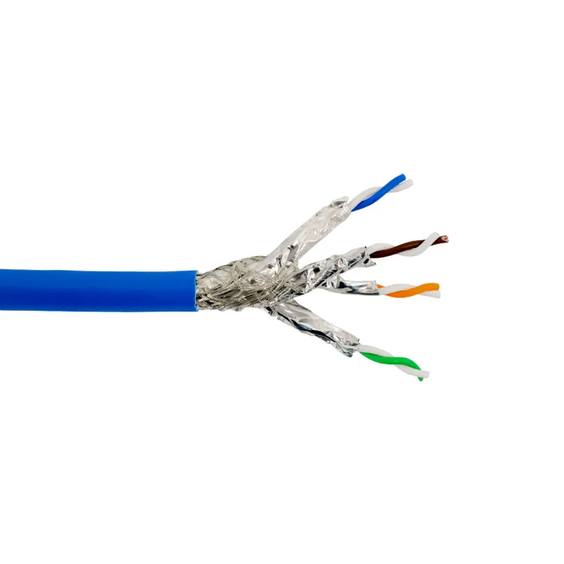 1000ft 4 Pair CAT8 22 AWG Solid Shielded S/FTP CMR Riser Bulk Cable - BLUE