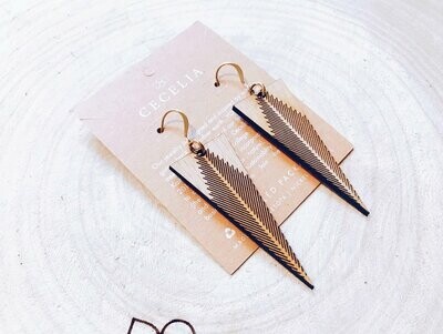 Triangle Wood Earrings - Feather