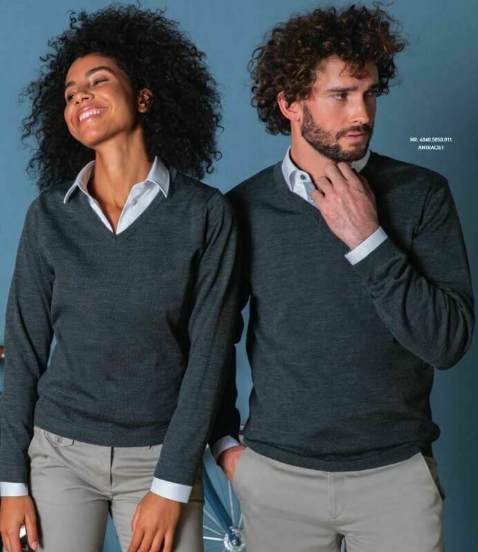Trui met v-hals gebreid marineblauw