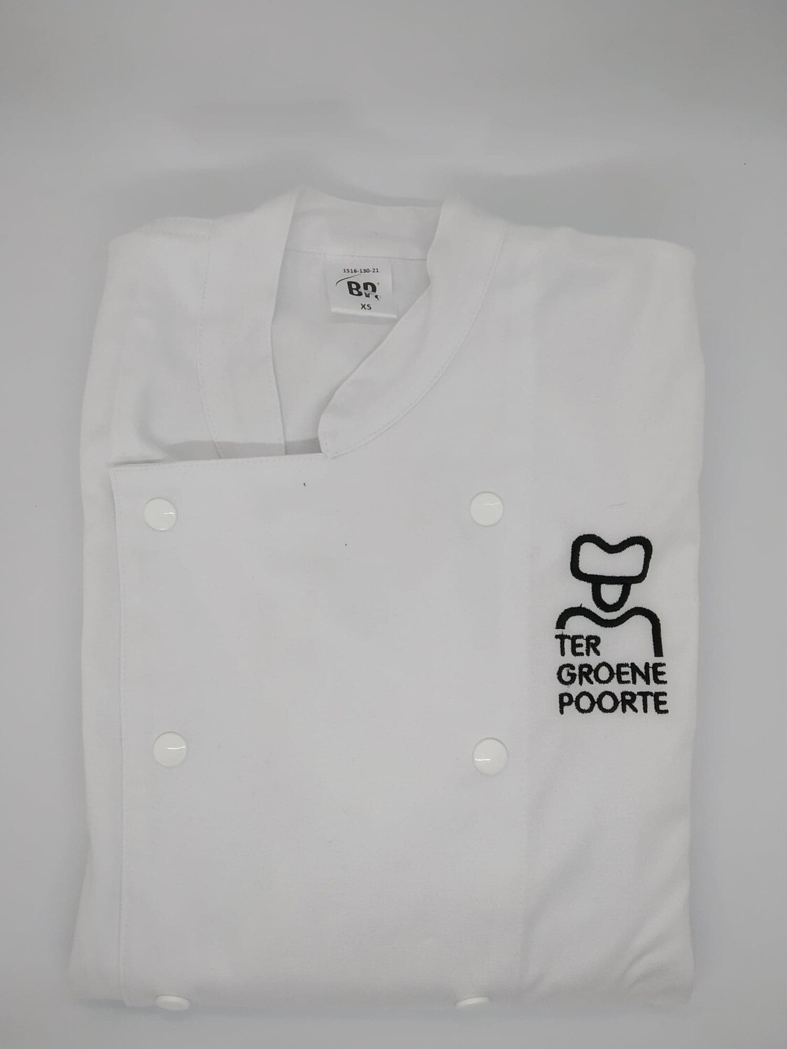 Bakkers/slagers/keuken-jas wit met logo van de school