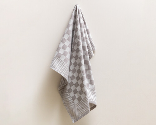 Keukenhanddoek taupe geblokt