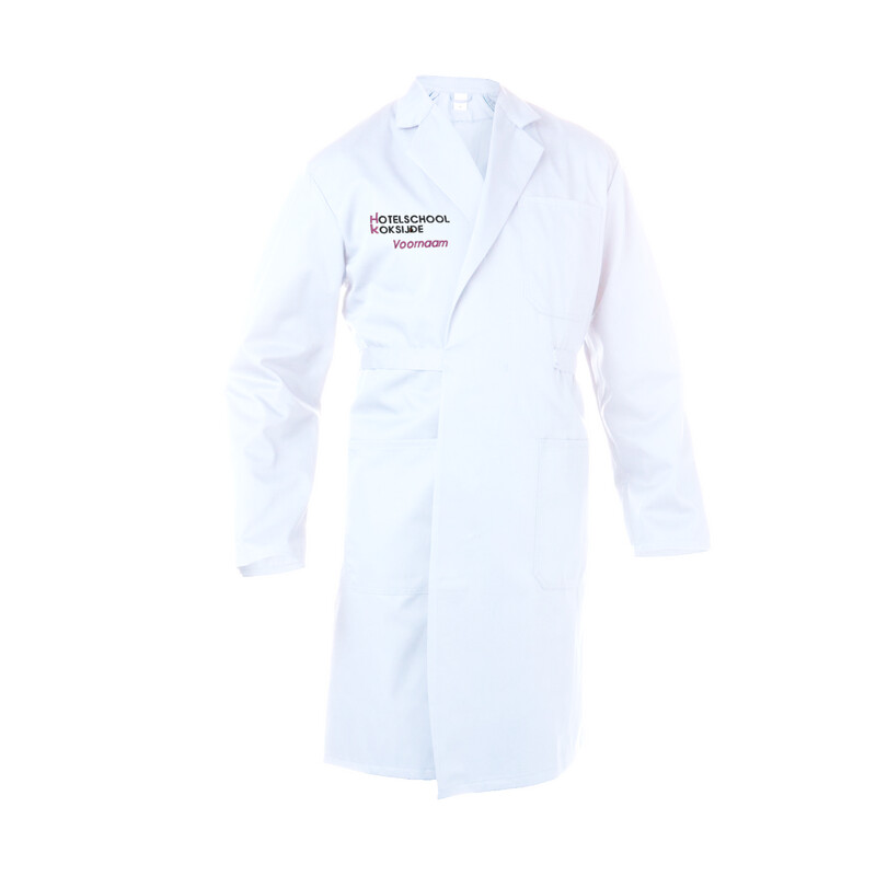 Restaurantkiel wit met schoollogo en naam van de leerling
