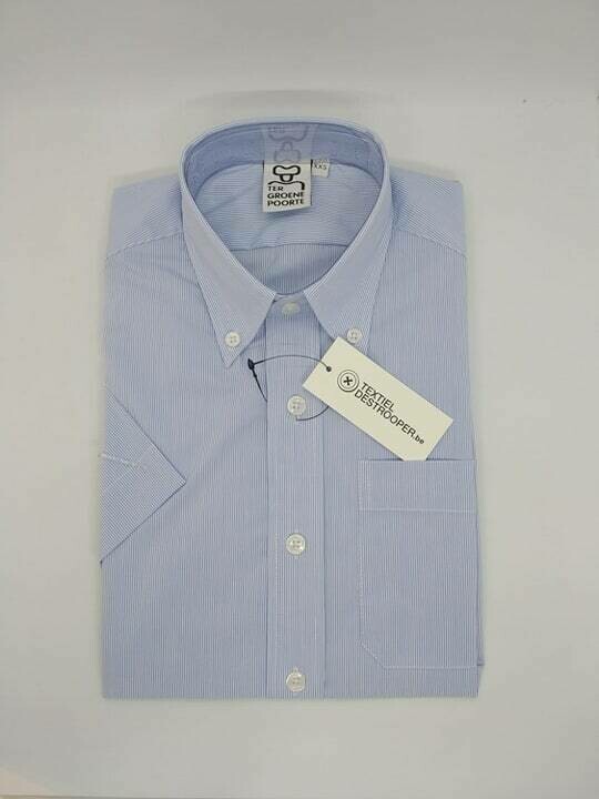 Jongenshemd wit/blauw gestreept met korte mouwen