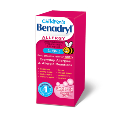 Benadryl Children's Allergy Liquid under 12 Diphenhydramine Hydrochloride 6.25 Mg/ 5mL Bubble Gum 100mL