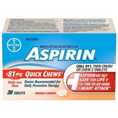 Aspirin 81mg Quick Chews Daily Low Dose Orange Flavour 30 Tablets