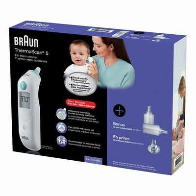 Braun ThermoScan 5 Ear Thermometer with Back Light Display +Bonus 40 Extra Disposable Lens Filters